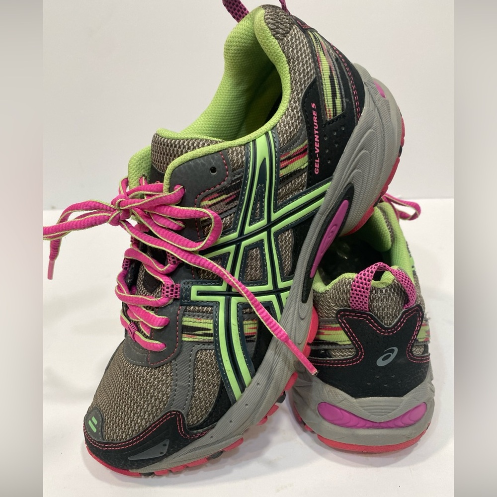 WOMEN'S ASICS GEL VENTURE 5 T5N9Q GRAY LIME PINK RUNNING SNEAKERS SIZE 8